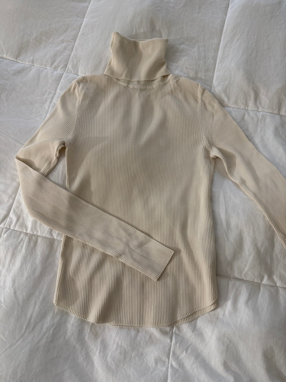 Zara Cream Ribbed Turtleneck Long Sleeve Top